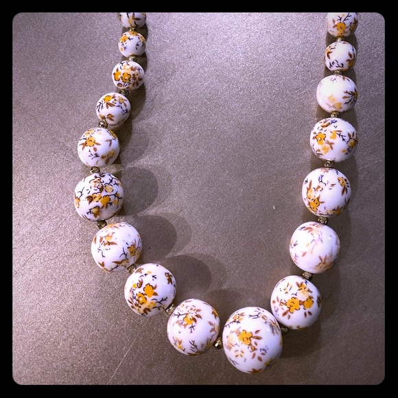 Anthropologie Jewelry - Vintage Anthro Yellow Floral White Bead Necklace Anthropologie Jewelry - Vintage Anthro Yellow Floral White Bead Necklace